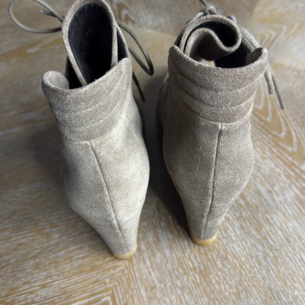 STUART WEITZMAN Kidstuff High Top Wedge Beige Lace Up High Heel Boots 37 - Picture 9 of 12